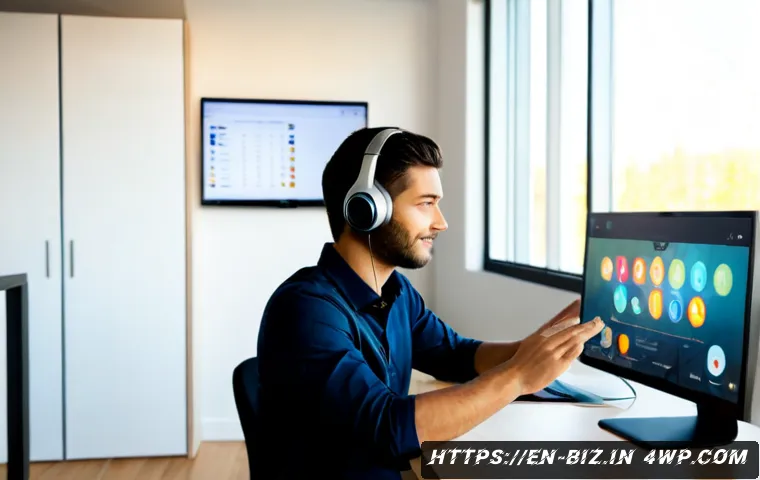 언어 AI의 고객 응대 자동화 시스템 - Photorealistic modern customer support office, friendly diverse support specialist wearing a headset...
